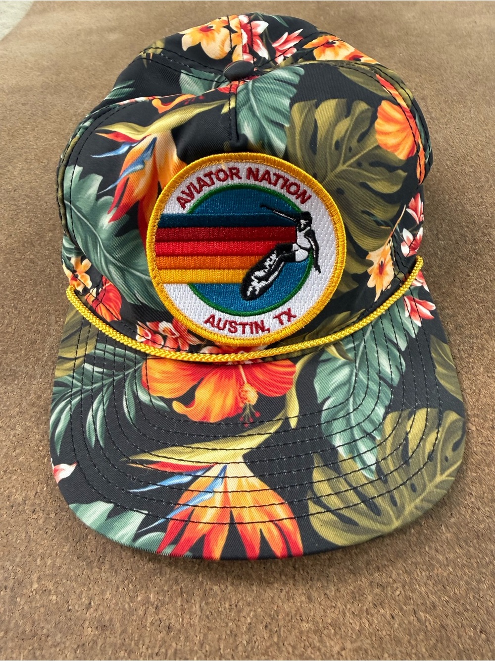 Aviator Nation Kids Floral Trucker Hat - Black with Yellow Rope Trim